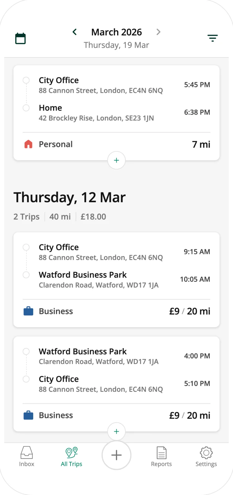 Driversnote app recording a trip