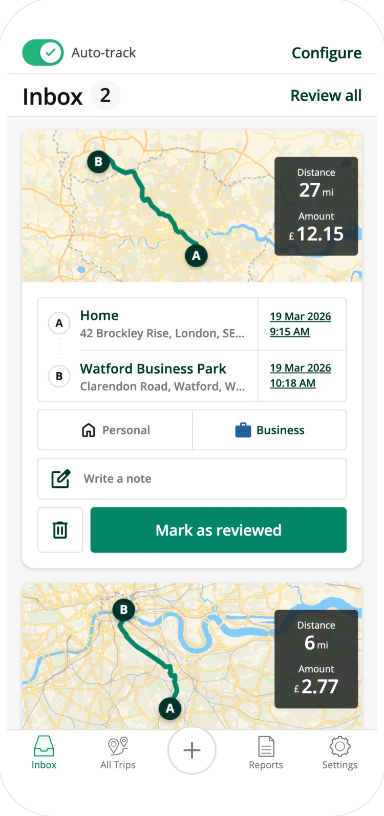 Driversnote classifying trips